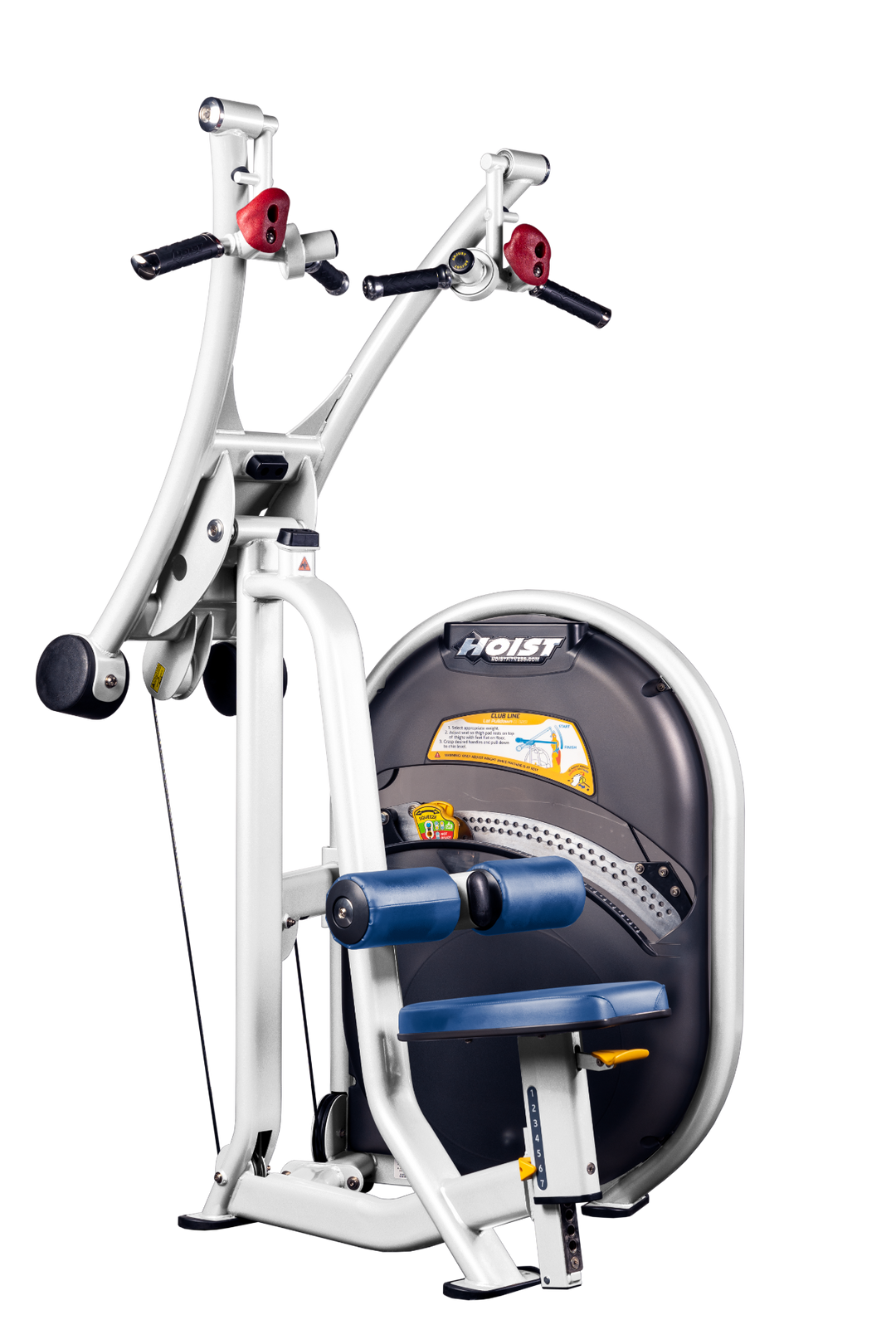 SKY Lat pulldown machine with overhead cable system, thigh pads, and seated position for upper back training