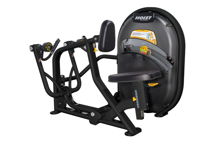 Black Overhead diagram of mid row machine showing 56.5 inch length and 48.75 inch width