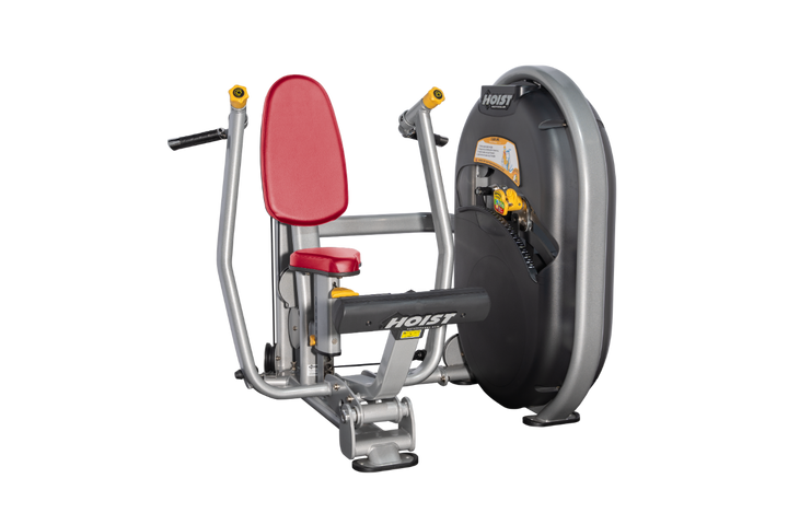 Seated chest platinum press machine with forward pressing handles and back support for upper body strength training