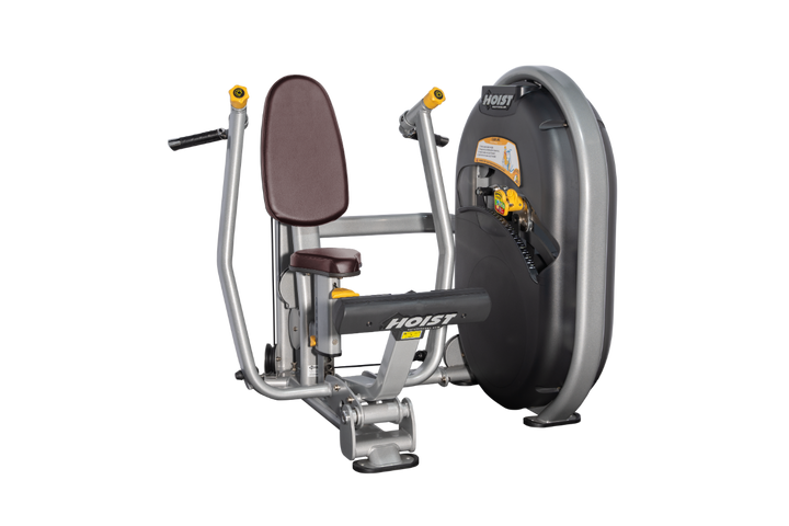 Seated chest platinum press machine with forward pressing handles and back support for upper body strength training