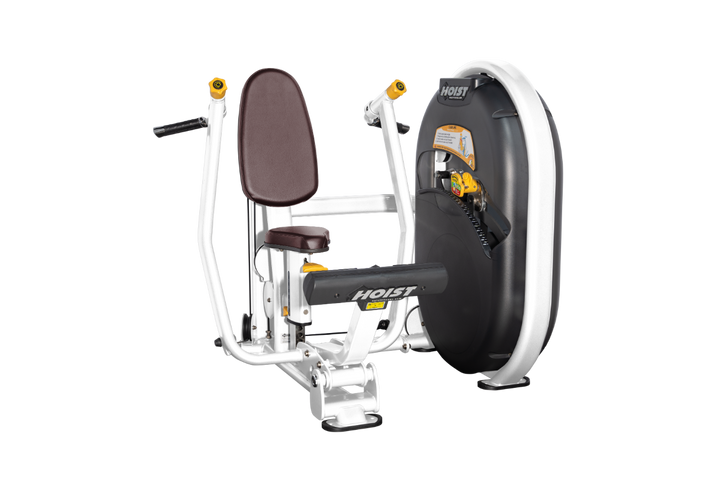 Seated chest platinum press machine with forward pressing handles and back support for upper body strength training