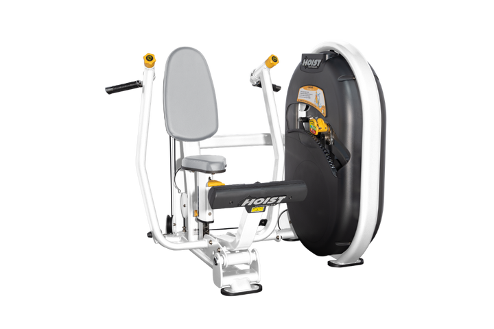 Seated chest platinum press machine with forward pressing handles and back support for upper body strength training
