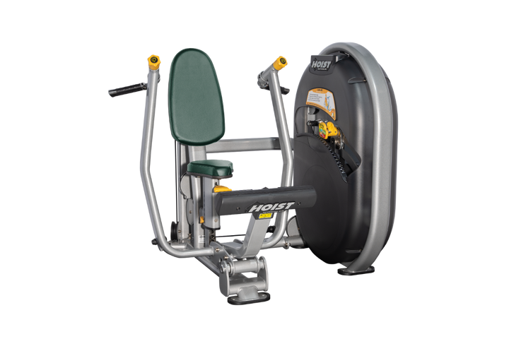Seated chest platinum press machine with forward pressing handles and back support for upper body strength training