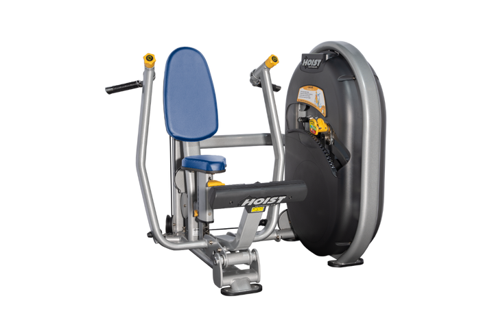 Seated chest sky platinum press machine with forward pressing handles and back support for upper body strength training