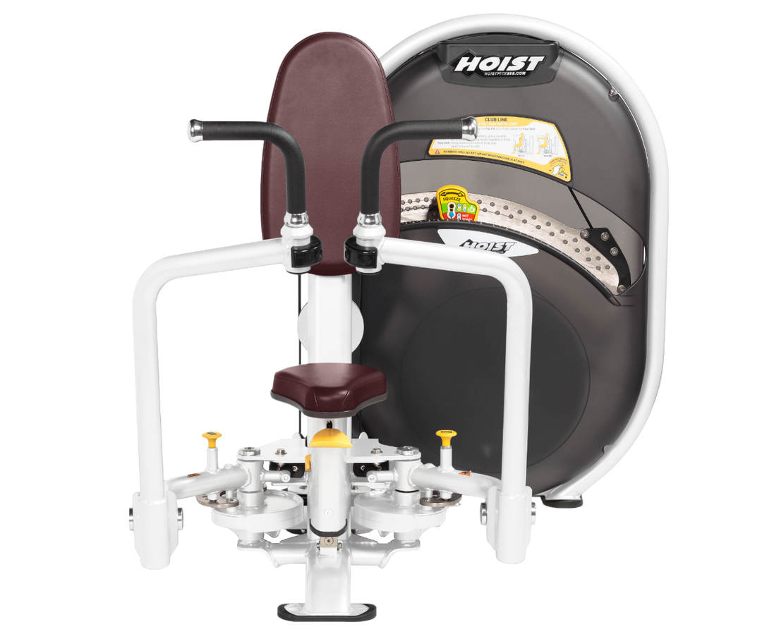 White BRG Dual-function pec fly and rear delt machine with adjustable arms and seated position for chest and shoulder training