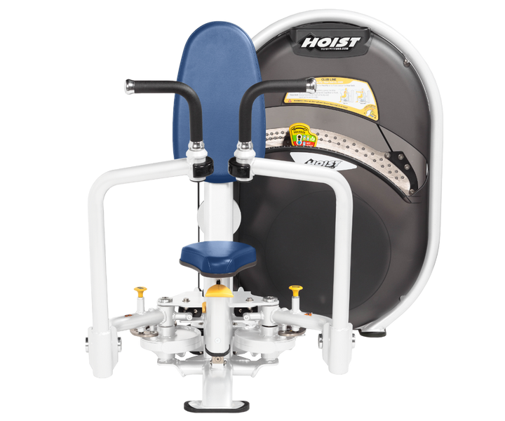 White RYL Dual-function pec fly and rear delt machine with adjustable arms and seated position for chest and shoulder training