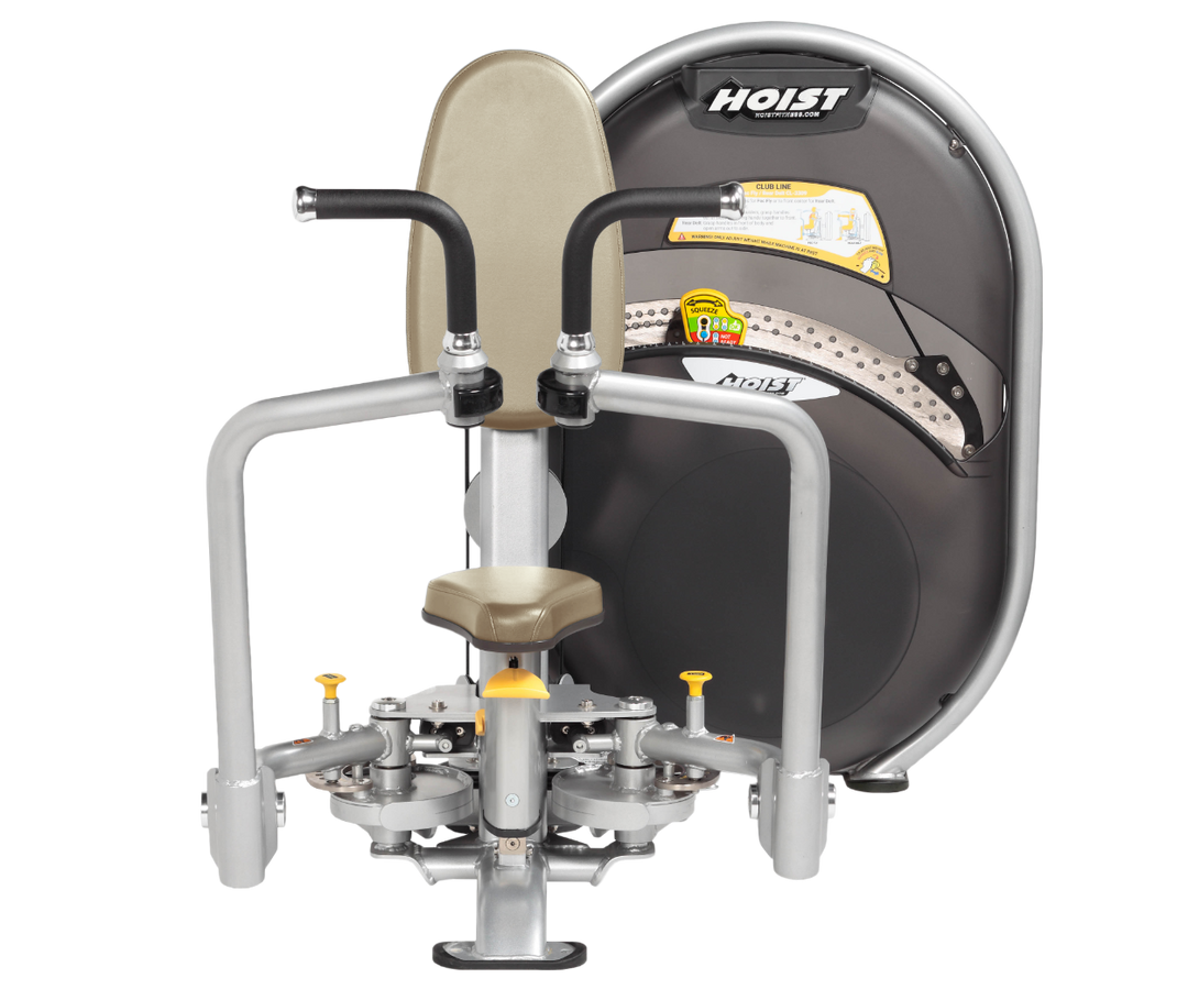 Suede platinum Dual-function pec fly and rear delt machine with adjustable arms and seated position for chest and shoulder training
