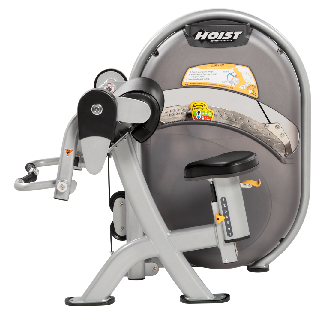 BLK Seated biceps curl machine with arm pad and rotating handles for isolated arm strength training