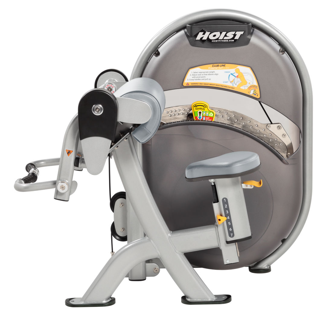 DVG Seated biceps curl machine with arm pad and rotating handles for isolated arm strength training