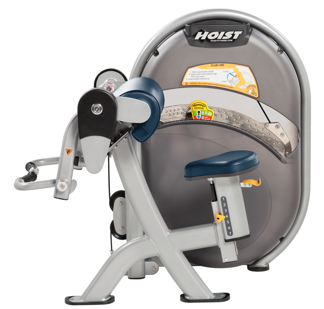 NVY Seated biceps curl machine with arm pad and rotating handles for isolated arm strength training