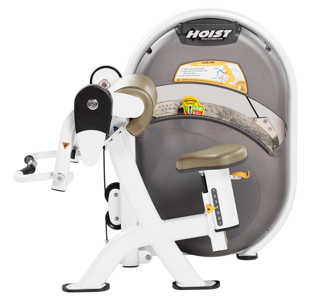SUE Seated biceps curl machine with arm pad and rotating handles for isolated arm strength training