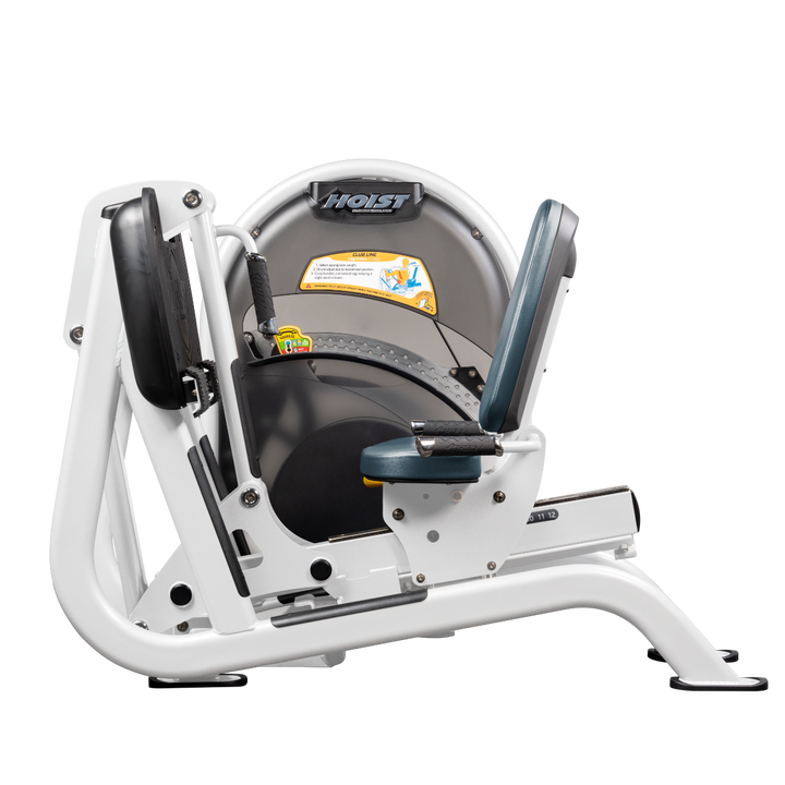 BRG White Seated leg press machine with angled foot platform and back support for lower body strength training