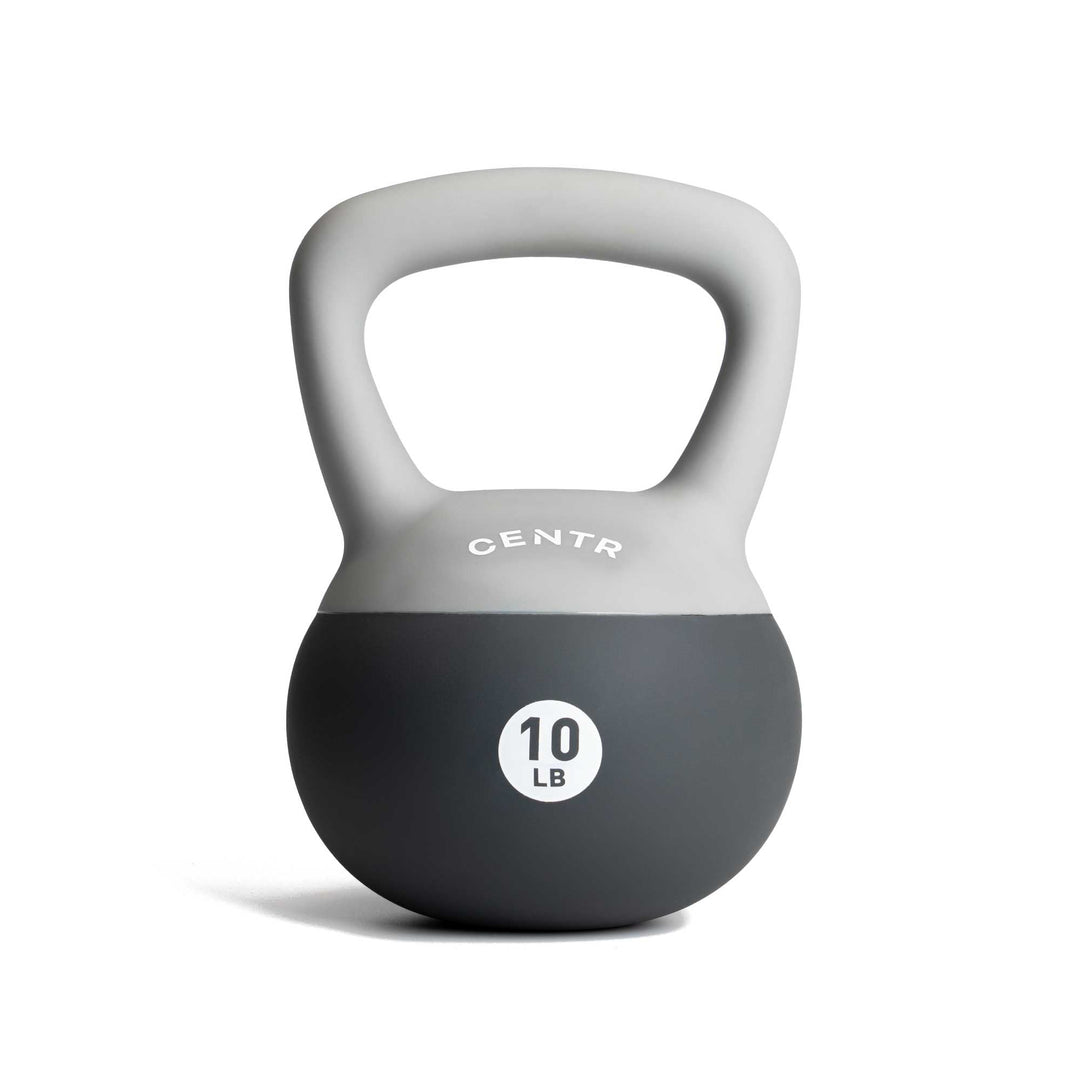 Centr 10 lb soft round kettlebell with molded PVC construction and wide handle