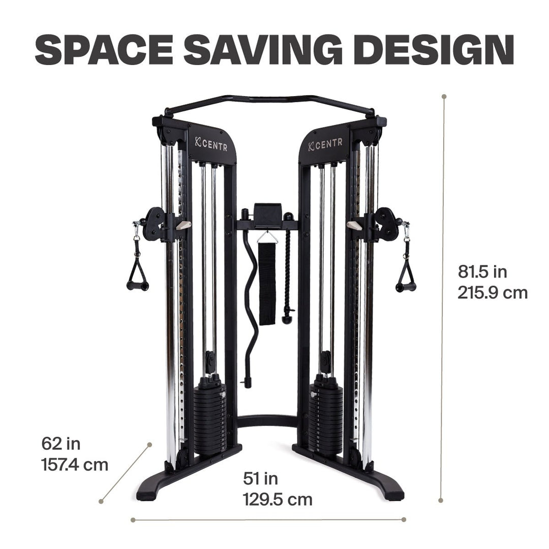 Centr 2 functional trainer with 51-inch width, 62-inch depth, and 85-inch height dimensions