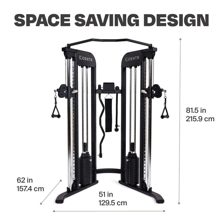 Centr 2 functional trainer with 51-inch width, 62-inch depth, and 85-inch height dimensions