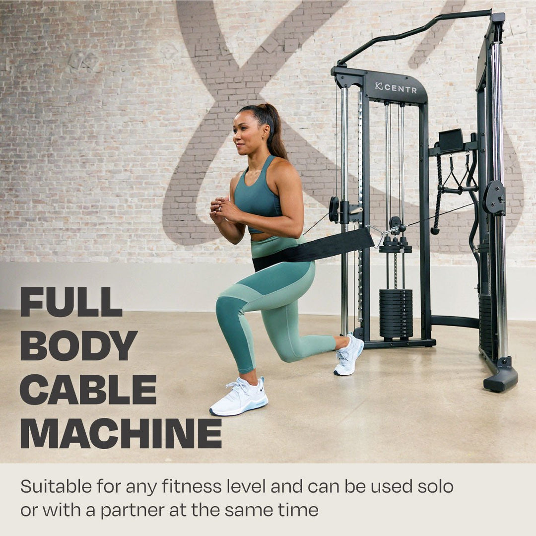 Centr 2 functional trainer in use for a lower-body cable exercise with an ankle attachment
