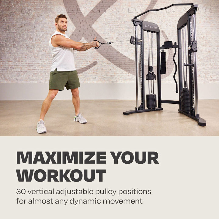 Centr 2 functional trainer in use with adjustable pulleys featuring 30 vertical positions