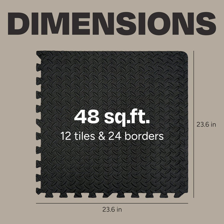 Centr gym flooring 48 sq. ft. layout with 12 interlocking EVA tiles and 24 borders
