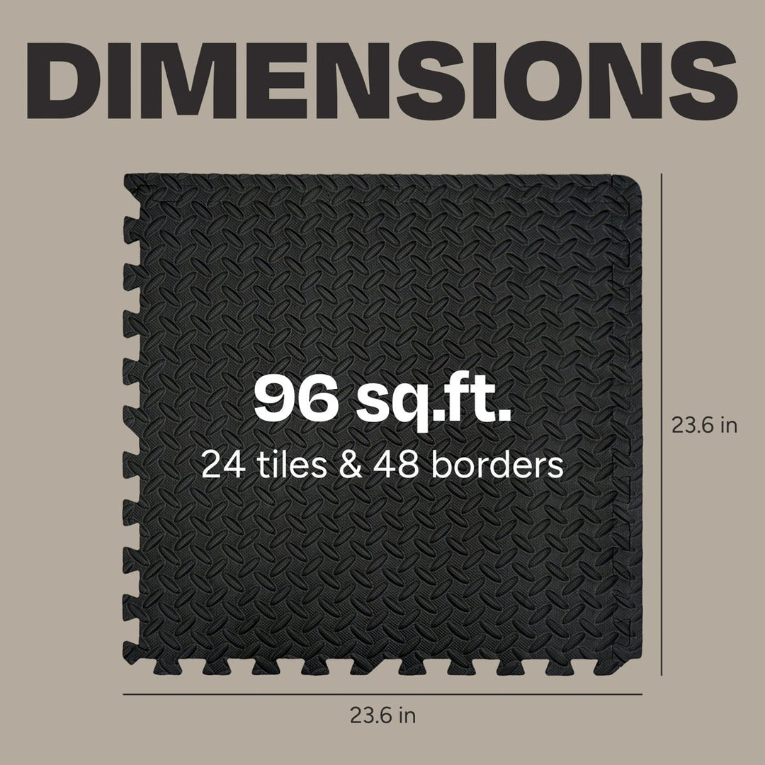 Centr gym flooring 96 sq. ft. layout with 24 interlocking EVA tiles and 48 borders