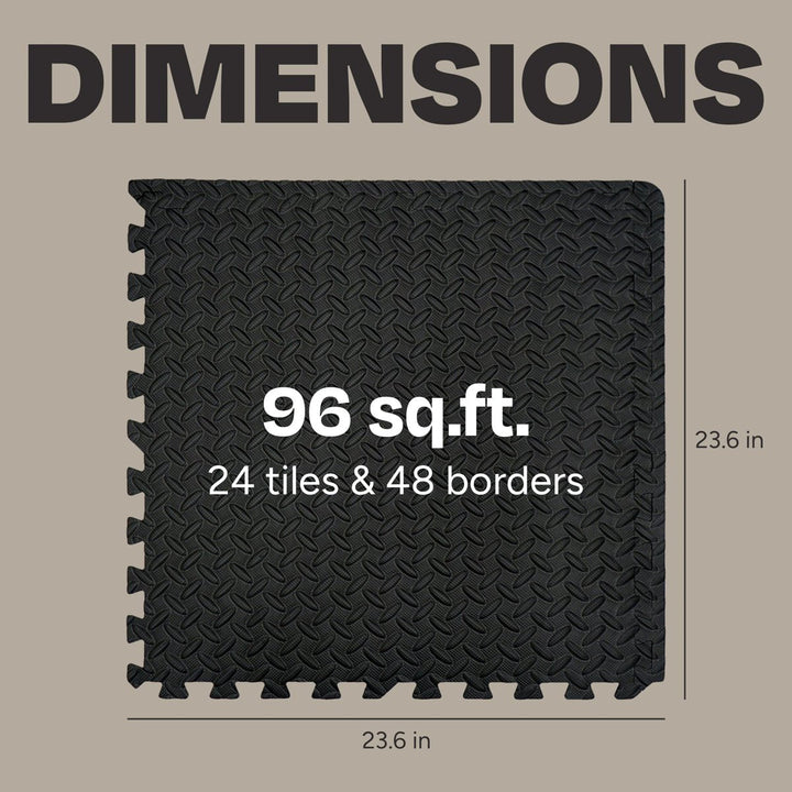 Centr gym flooring 96 sq. ft. layout with 24 interlocking EVA tiles and 48 borders