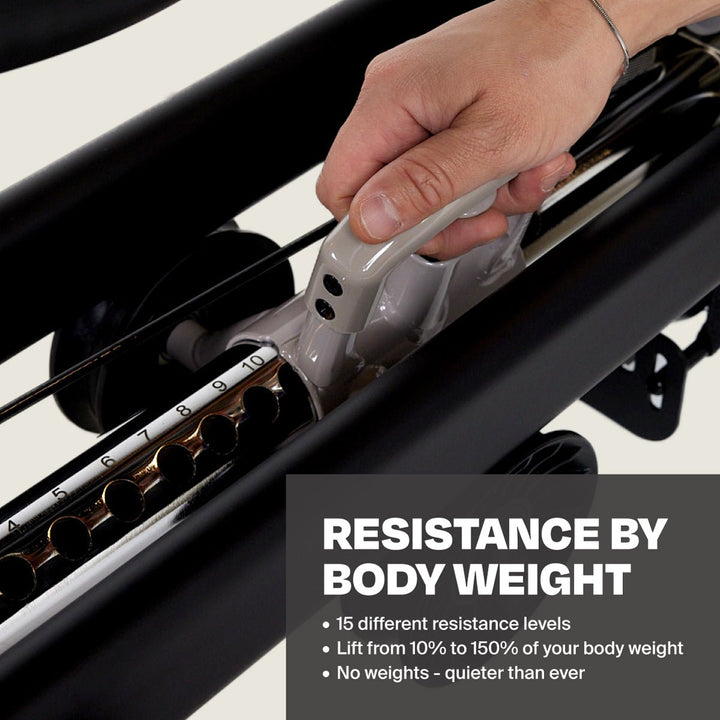 Close-up of the Centr body weight home gym one-handed resistance adjustment system