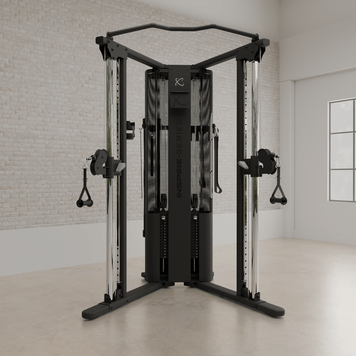 Centr Inspire FT1 PRO functional trainer front view with dual cable pulleys and V-shaped frame