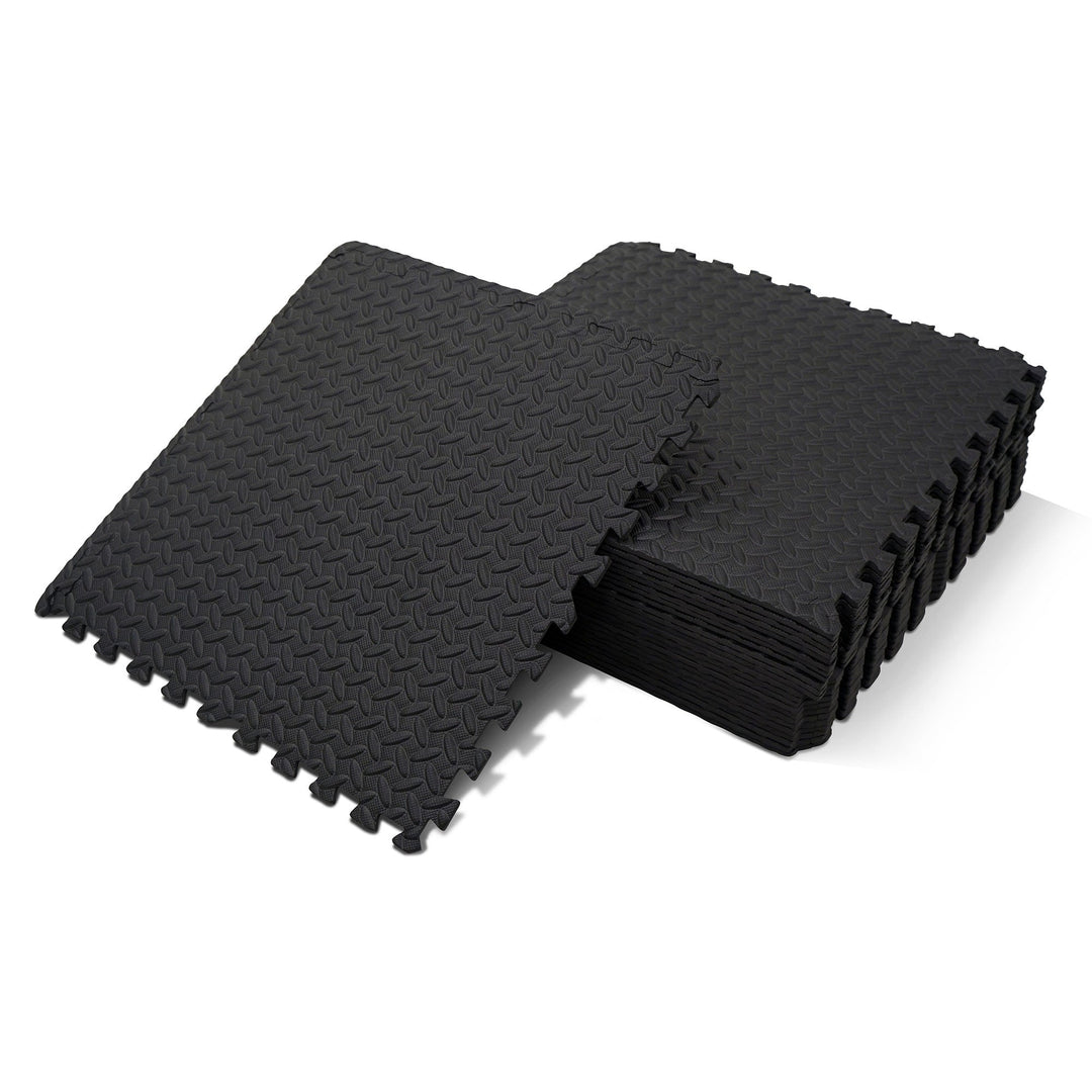 Centr charcoal EVA foam gym flooring tiles with textured surfaces and interlocking edges