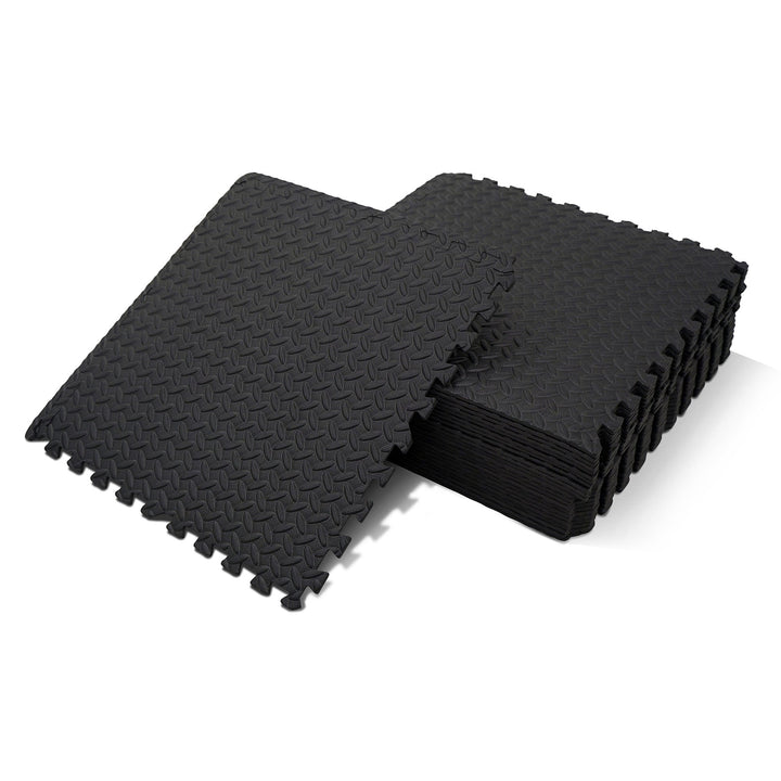 Centr charcoal EVA foam gym flooring tiles with textured surfaces and interlocking edges