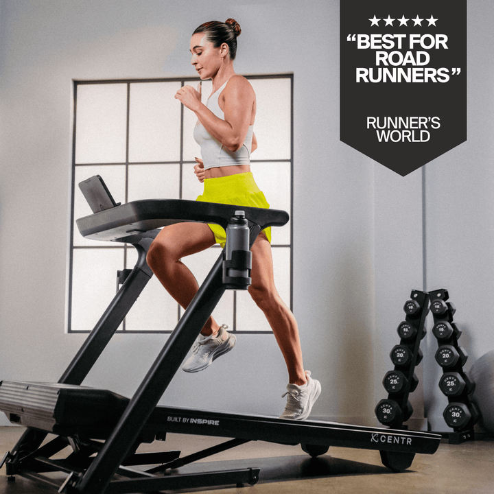 Centr Runr folding treadmill in use for an indoor running workout