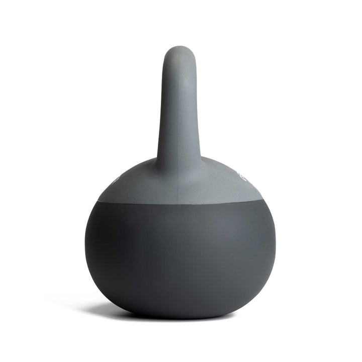 Rear view of a Centr soft round kettlebell showing its rounded body and upright handle
