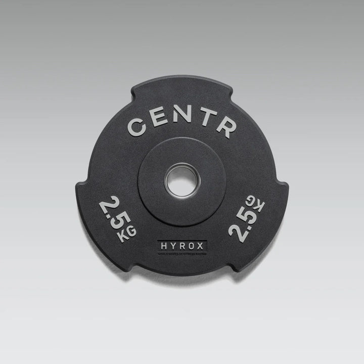 Front view of the Centr x HYROX Edge Bumper Plate in the 2.5 kg weight.