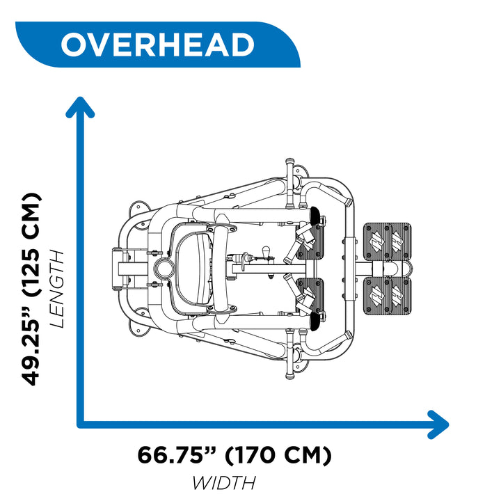 overhead diagram showing footprint dimensions of chin dip assist machine at 49.25 inch length and 66.75 inch width
