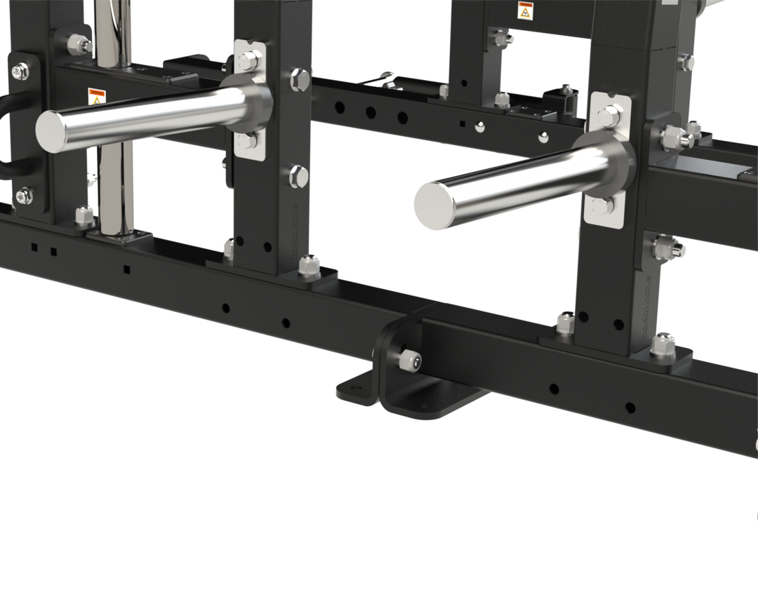 Close-up of the landmine attachment mounting point on the Defiant Strength Combo Half Rack.