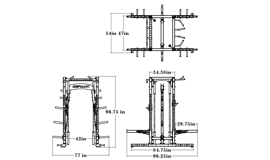 Technical dimension drawing of the Combo Half Rack Short Base System with overall measurements.