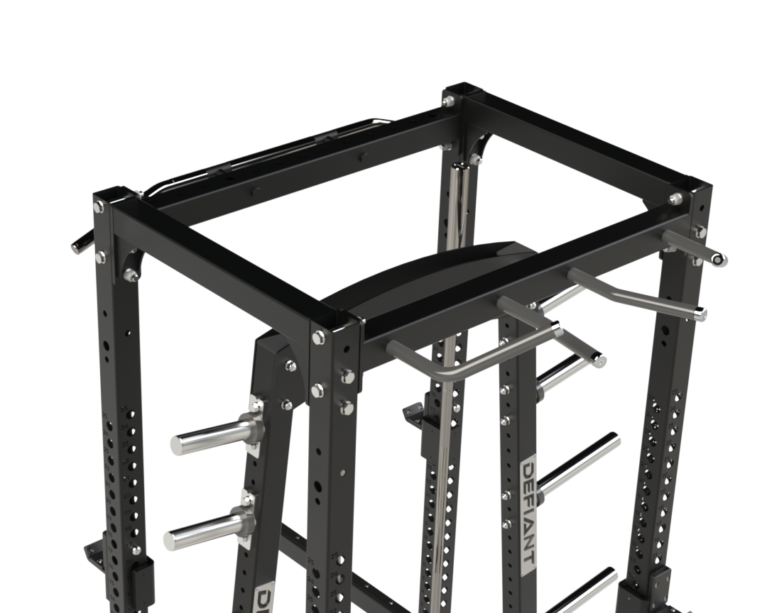 Angled top view of the Combo Half Rack Short Base System showing the frame structure and storage horns.