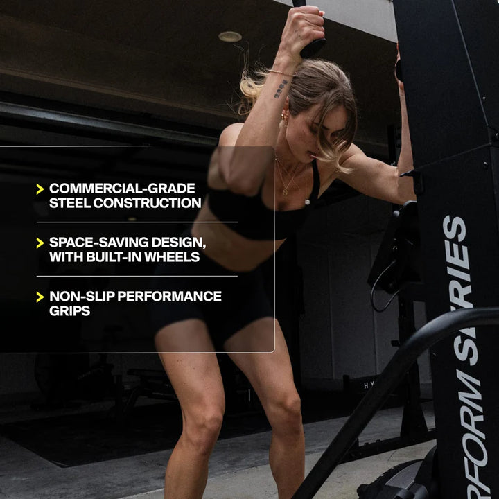 Athlete training on the Centr Perform Series ski machine with reinforced steel frame.