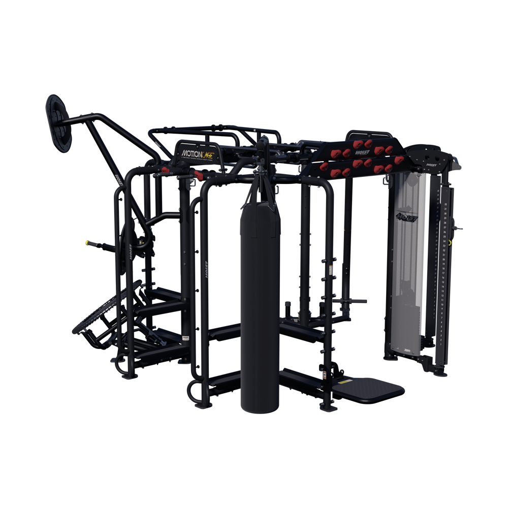 commercial multi-user Motion Cage training system designed for strength training, conditioning, suspension workouts, and boxing exercises