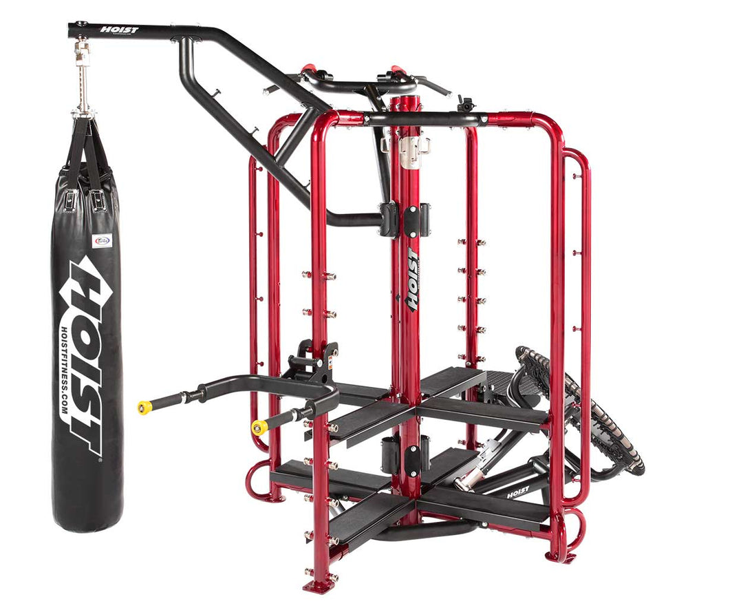 rear view of Motion Cage Studio Package 2 highlighting multi-station workout access and compact commercial fitness design