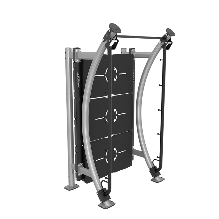 angled view of Hoist PS-Stall Bar featuring durable wall-style training panels for flexibility, rehabilitation, and functional fitness exercises