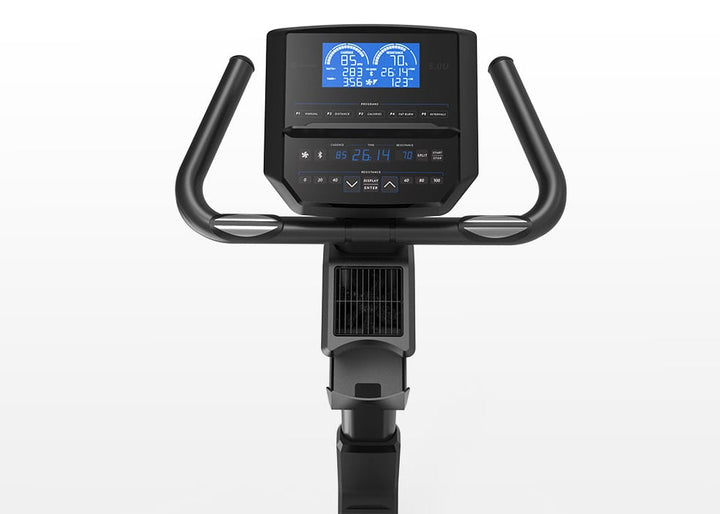 Front view of the Horizon 5.0U upright exercise bike console.