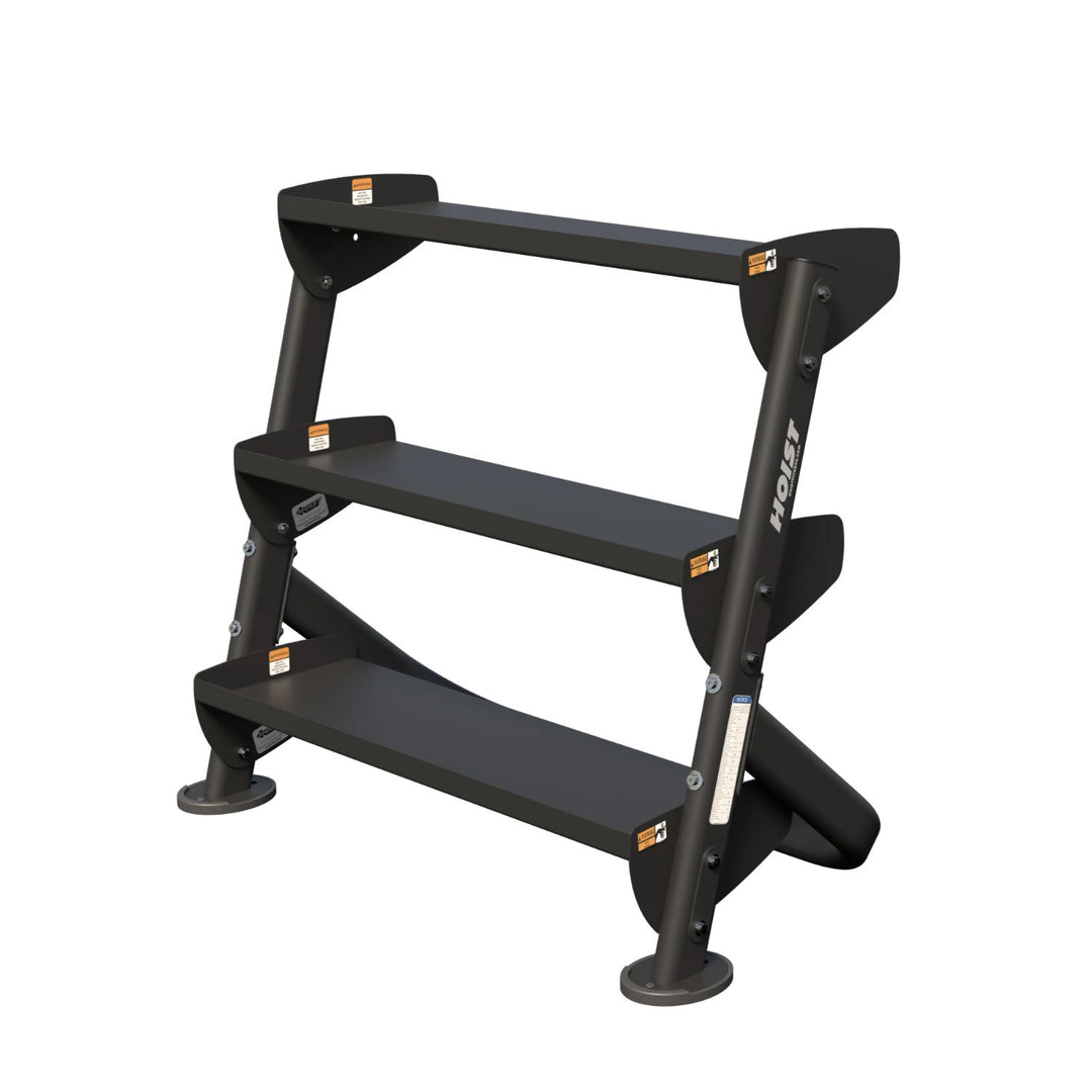 curved dumbbell rack with multi level shelves for stylish gym organization