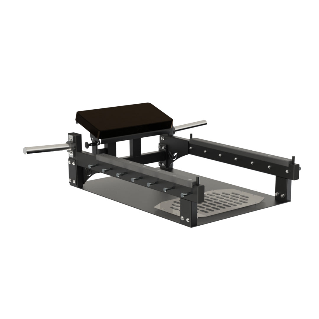 Defiant Strength glute bridge bench with adjustable back pad and textured footplate.