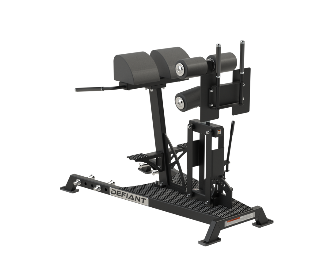 Defiant Strength glute ham developer with adjustable footplate and large platform.