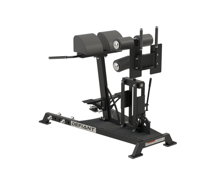 Defiant Strength glute ham developer with adjustable footplate and large platform.