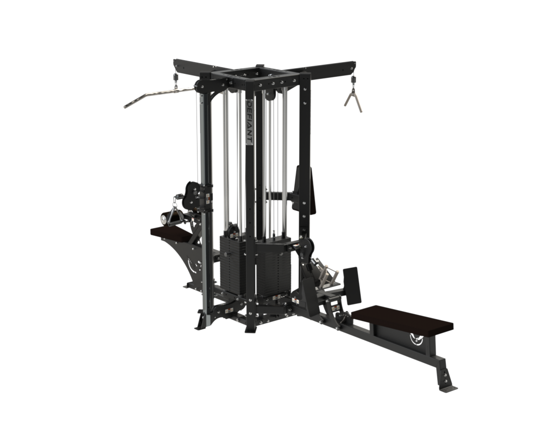 Defiant Strength MS-4 multi-station gym system with multiple workout stations.