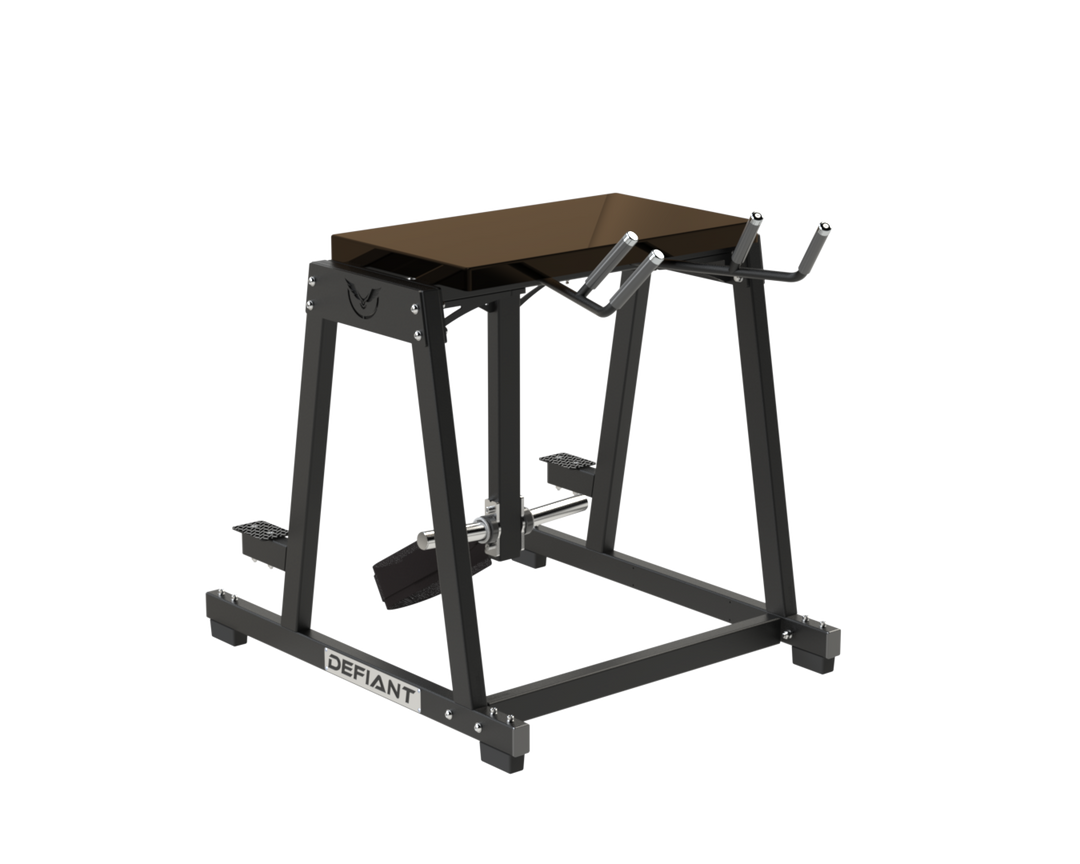 Defiant Strength reverse hyperextension machine with large torso pad and plate-loaded movement arms.