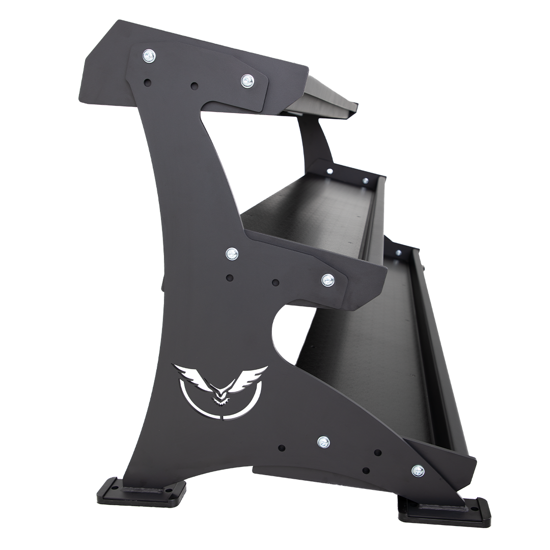 Side frame of the Defiant Strength 3 tier adjustable tray rack.