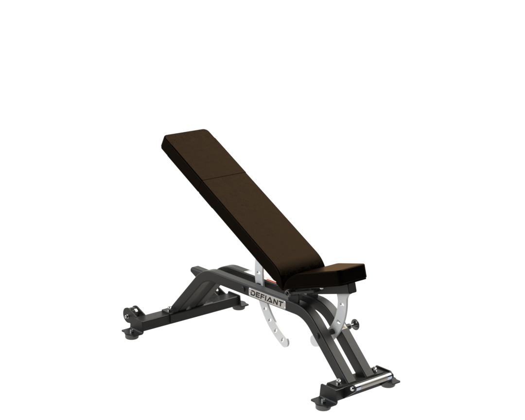 Defiant Strength adjustable weight bench set to an incline position
