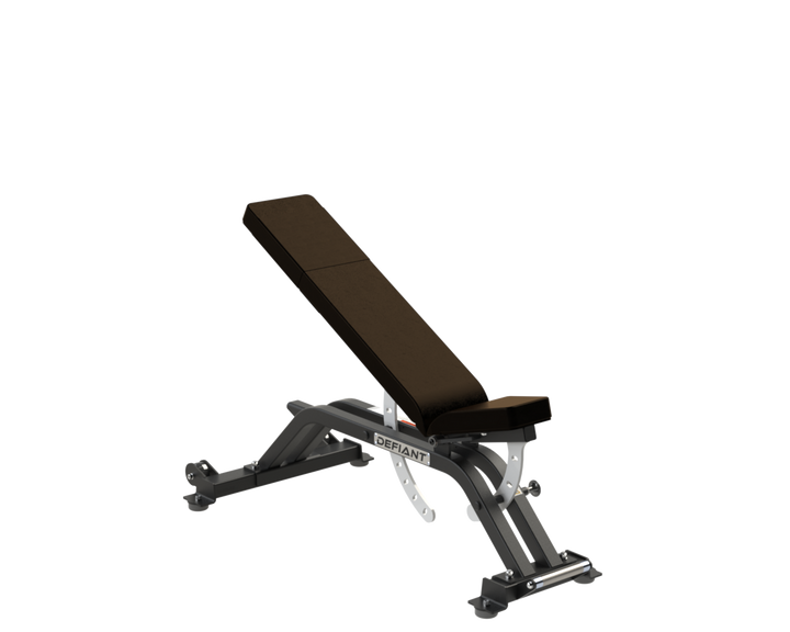 Defiant Strength adjustable weight bench set to an incline position