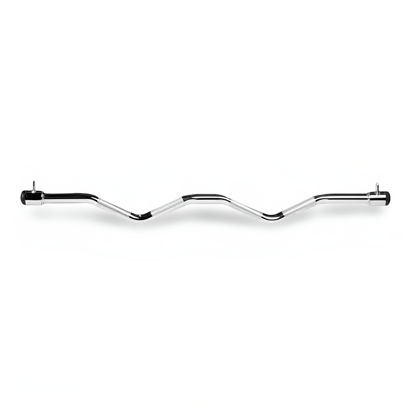 dual hook EZ curl bar cable attachment with angled grips for bicep curls, tricep pushdowns, and cable workouts
